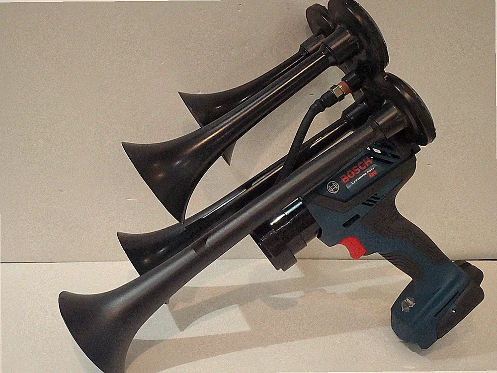 BOSCH 18V Air Horn, QUAD Train Horn Compressor, Metal Black Trumpets 14 Inch